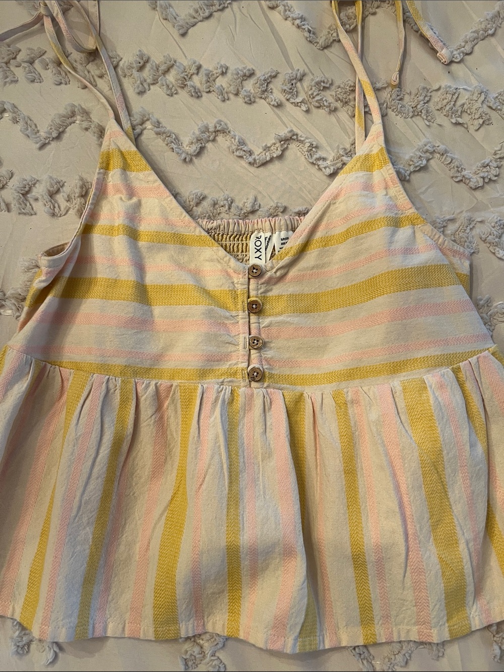 Roxy Pastel Striped Peplum Tank Top - Yellow, Pink, Blue